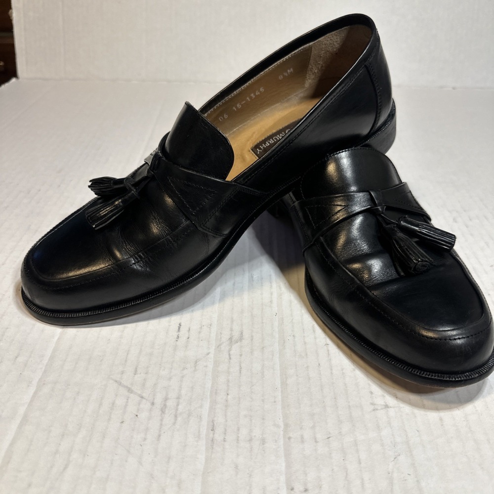 Men's Johnston & Murphy Horner Black Loafers Dress Shoes 8 1/2 M Leather Tassel - Picture 4 of 11